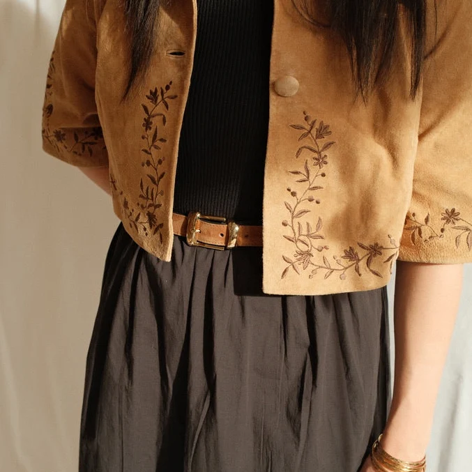 Belt - Gold Buckle Twist Amaretto Suede - Image 2