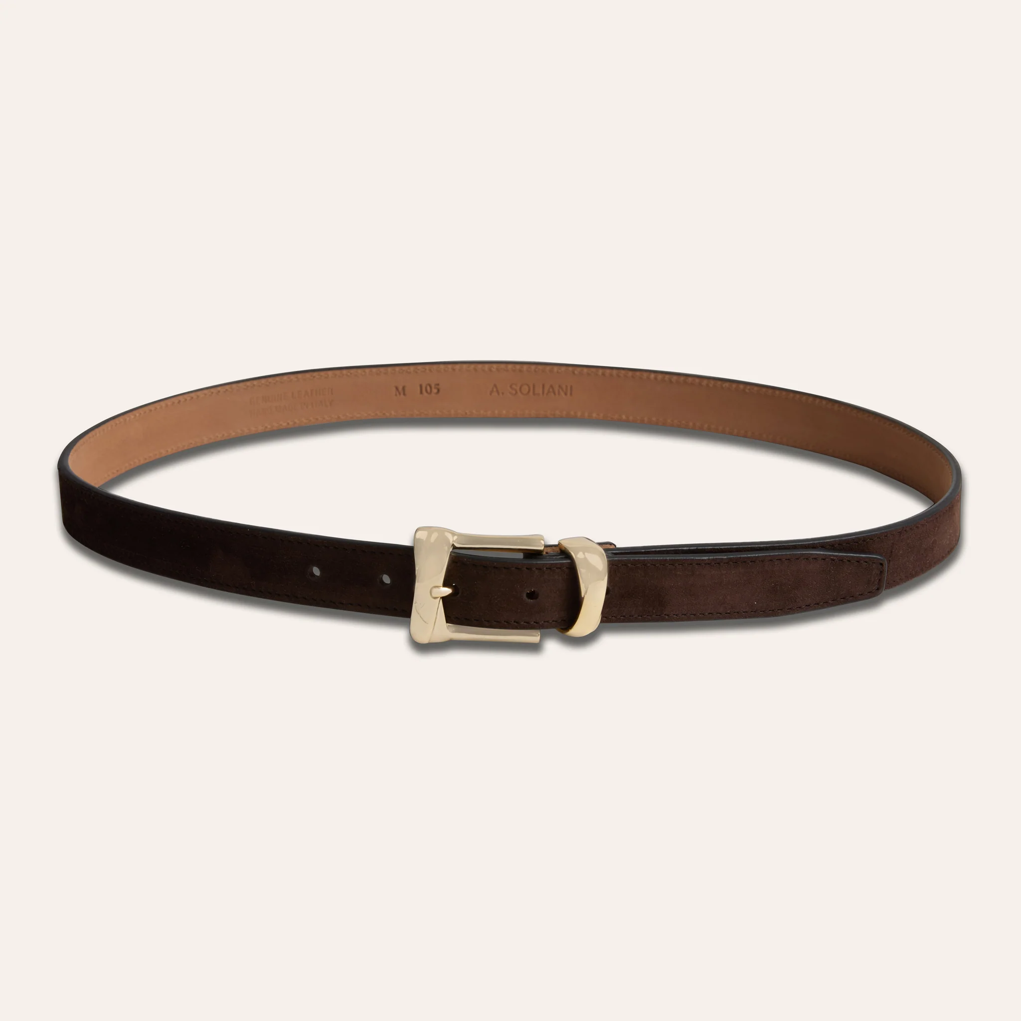 Belt - Gold Buckle Twist Chocolate Suede