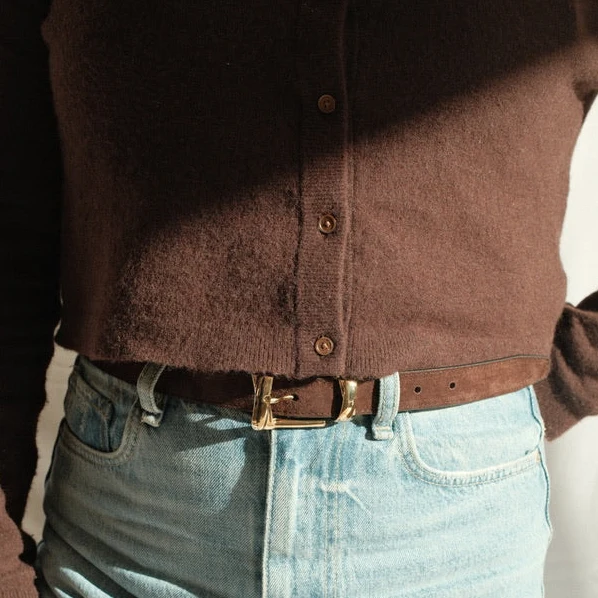 Belt - Gold Buckle Twist Chocolate Suede - Image 2