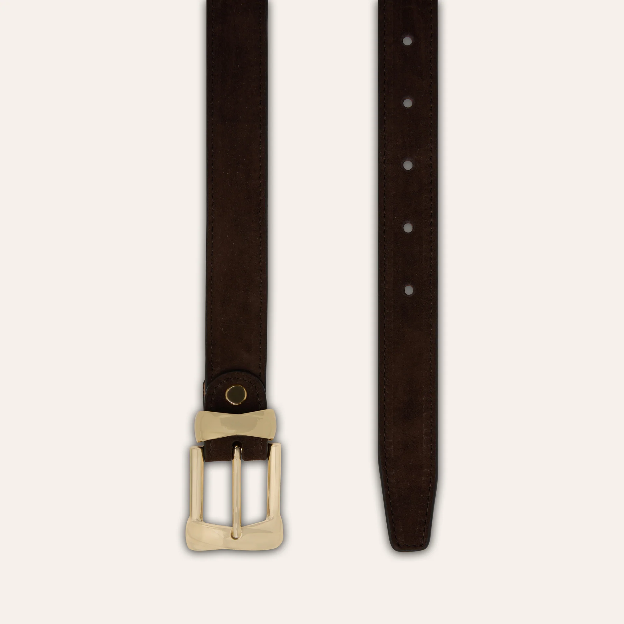 Belt - Gold Buckle Twist Chocolate Suede - Image 4