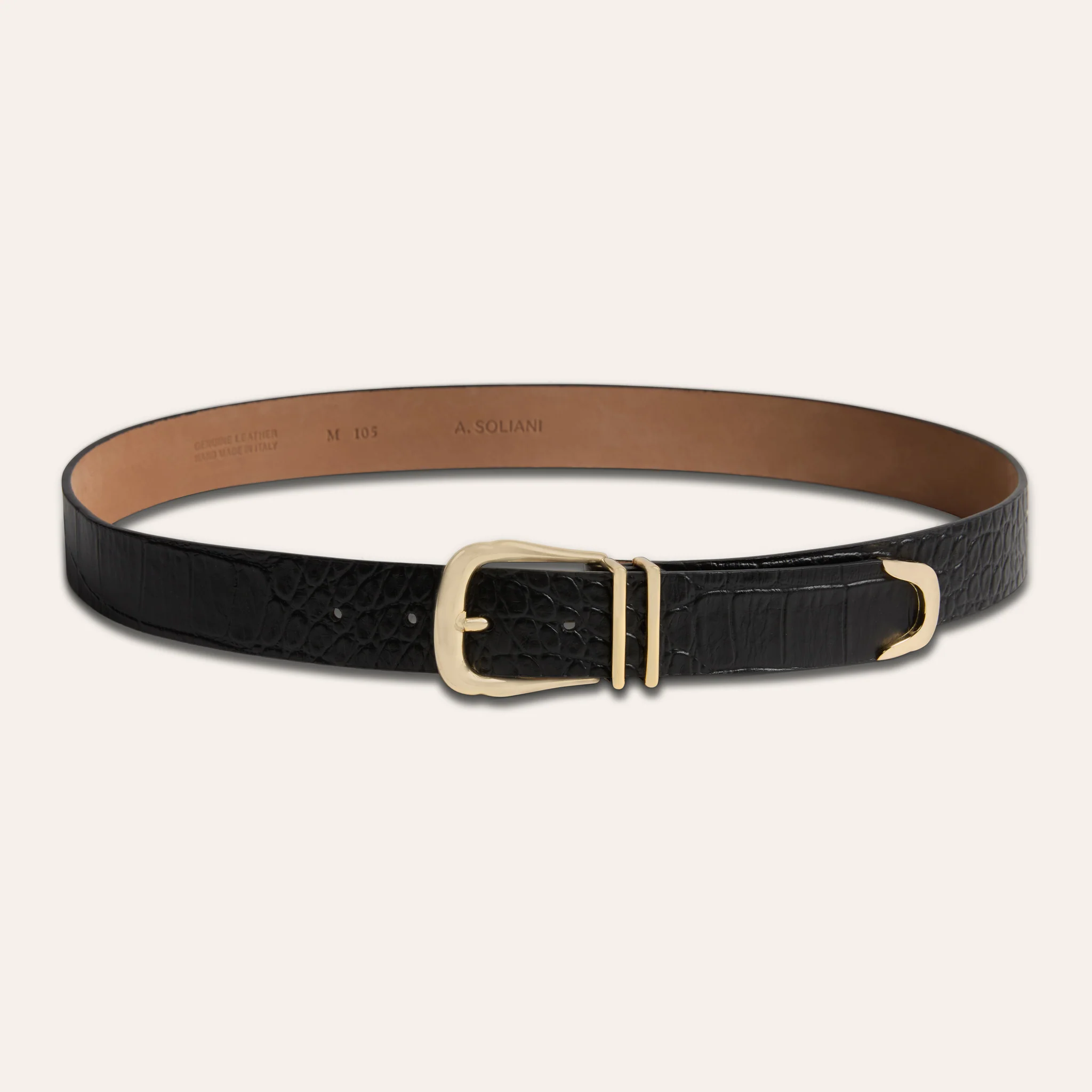 Belt - Gold Buckle Double Keeper Black Croc