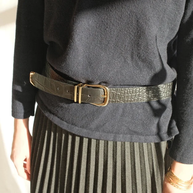 Belt - Gold Buckle Double Keeper Black Croc - Image 2