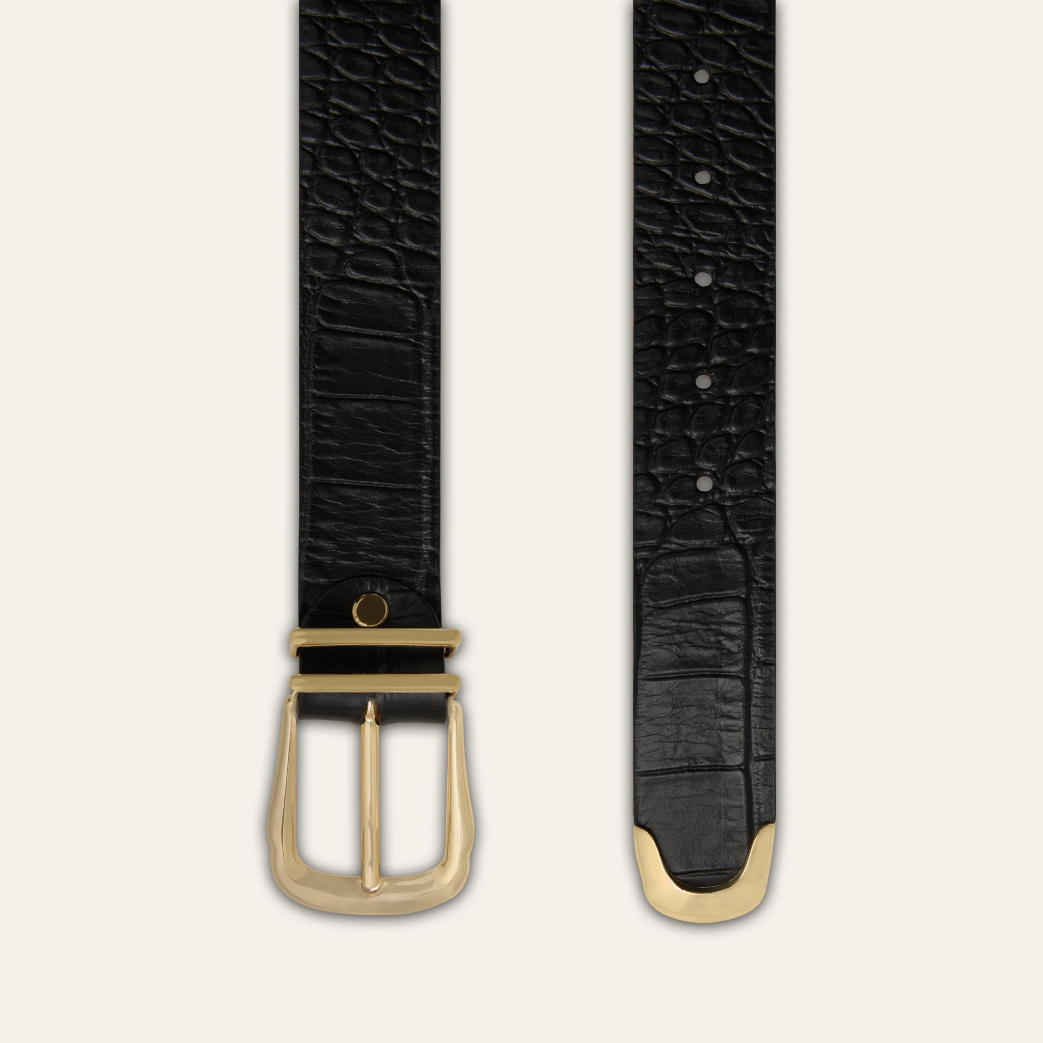 Belt - Gold Buckle Double Keeper Black Croc - Image 4