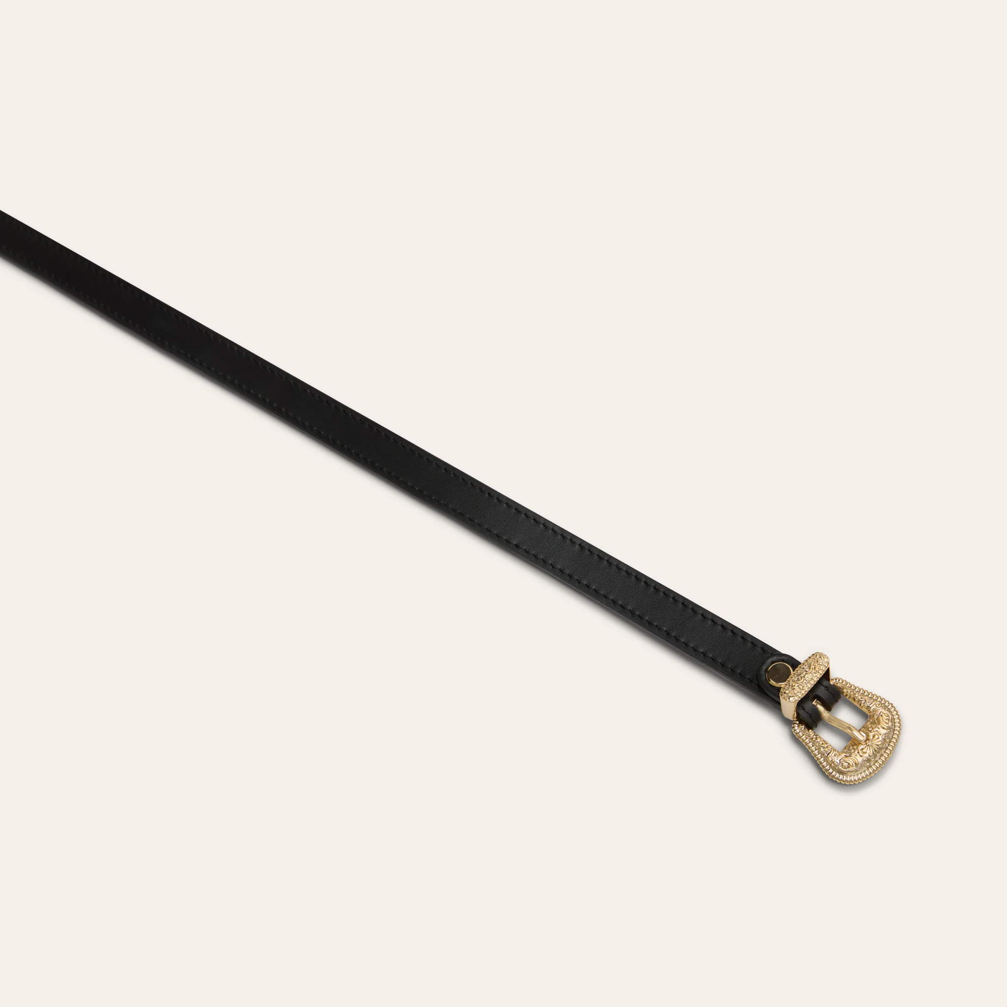 Belt - Western Buckle Black Leather Skinny - Image 2