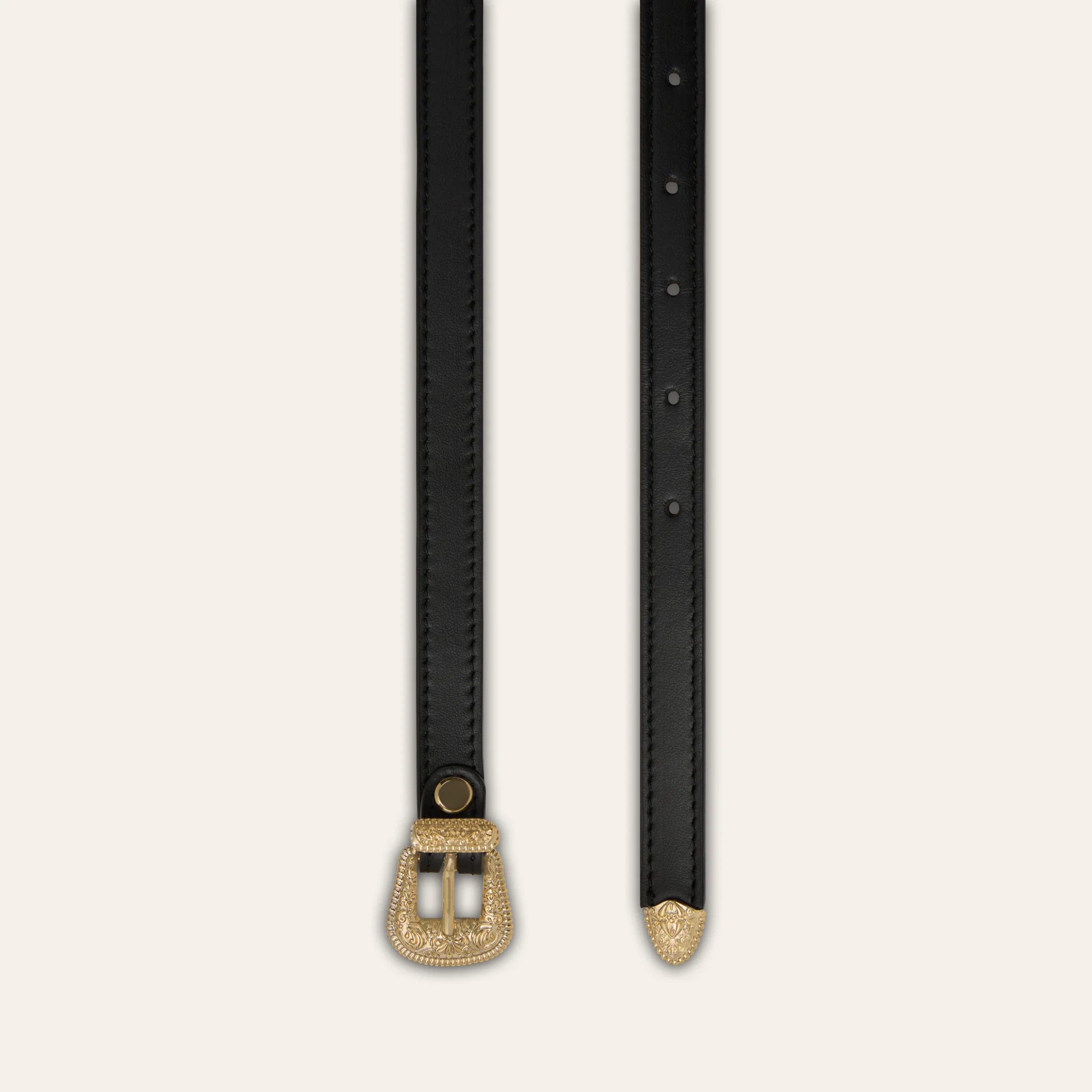 Belt - Western Buckle Black Leather Skinny - Image 3